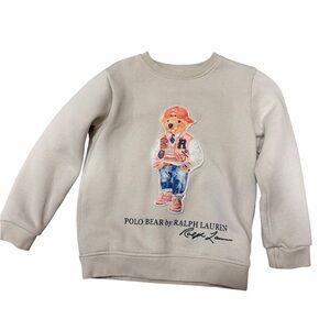 RALPH LAUREN Crew Neck Bear Pullover Sweater Size Youth 4 100% Cotton Fleece